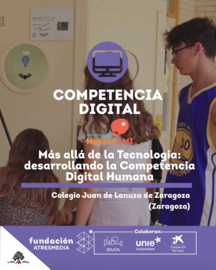 Cartel del proyecto de Competencia Digital del Colegio Juan de Lanuza, nominado a los Premios Mentes AMI 2025 de Fundación Atresmedia.