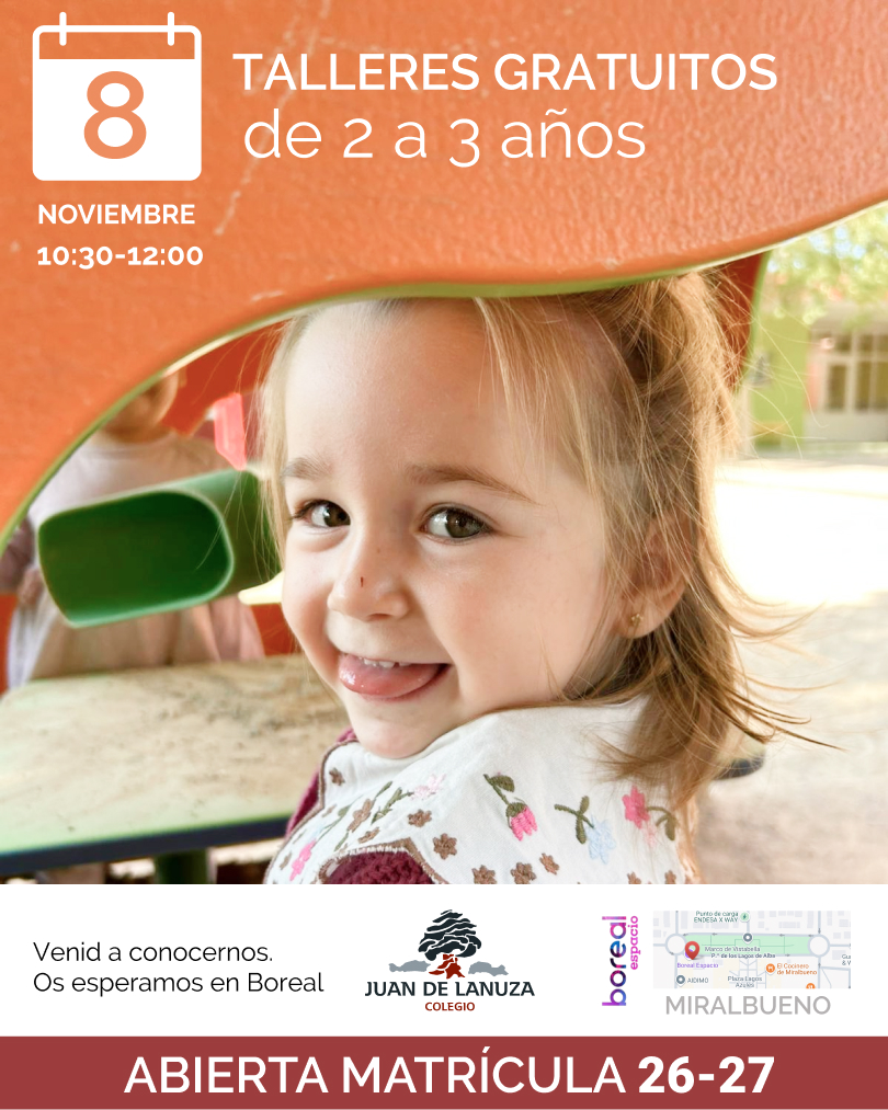 Niña de 2 a 3 años participando en una actividad de juego durante los talleres gratuitos del Colegio Juan de Lanuza en Espacio Boreal.