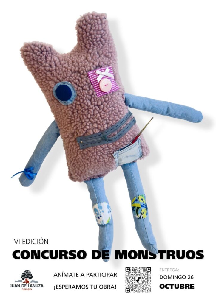 Monstruo artesanal creado con tela y materiales reciclados para el VI Concurso de Monstruos del Colegio Juan de Lanuza.