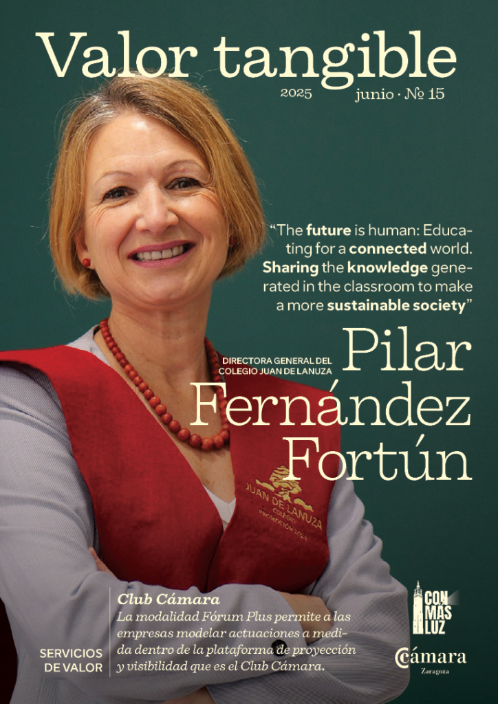 Retrato de Pilar Fernández Fortún, directora del Colegio Juan de Lanuza, en el programa Valor Tangible de la Cámara de Comercio de Zaragoza.
